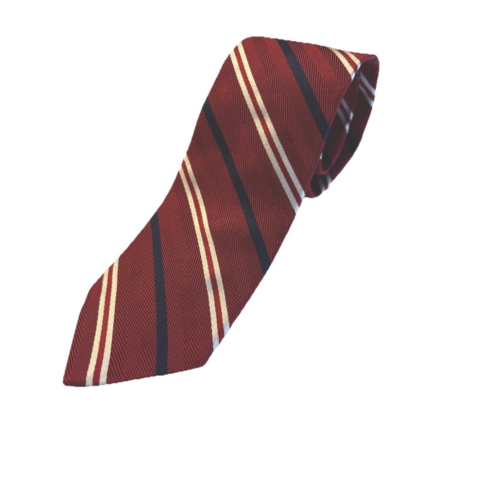 Brooks Brothers Red With White & Navy Stripes Silk /cotton Men's Necktie 62" 3.5